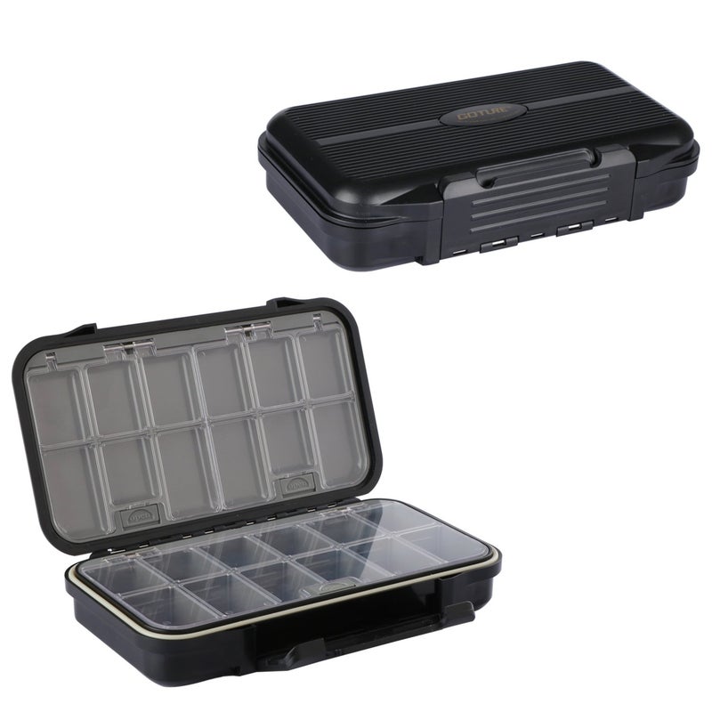 Goture Small Tackle Box, Waterproof Fishing Lure Boxes, Storage Case Bait Plastic Accessories Containers Black SMALL 7.71'' X 4.44'' X 1.81'' - Image 1